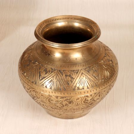Beautiful Engraved Brass Holy Water Pot Crafted in Gujarat Art