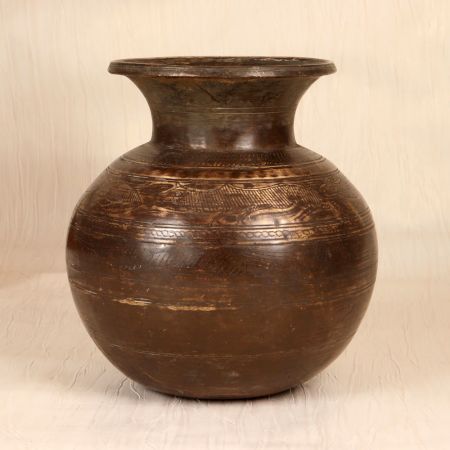 Dark Finish Engraved Brass Holy Water Pot Crafted in Gujarat
