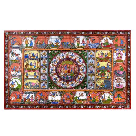 Lord Krishna's Life Pattachitra Cloth Paper Painting for Decoration