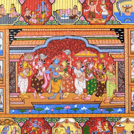 Hand-Painted Beautiful Lord Krishna's Cloth Paper Painting