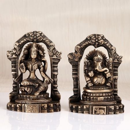 Handmade Finest Brass Statue of Lord Ganesha and Goddess Lakshmi