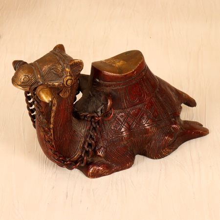 Handcrafted Engraved Brass Camel Statue in Vintage Finish