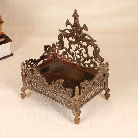 Handcrafted Finest Brass Lord Krishna Bed with Peacock Carving