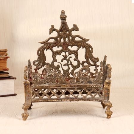Handcrafted Finest Brass Lord Krishna Bed with Peacock Carving