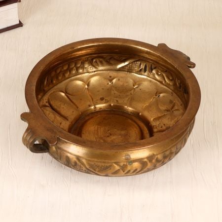 Handcrafted Engraved Finest Brass Urli in Vintage Finish