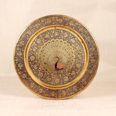 Beautiful Peacock Engraving Brass Hanging Plate for Decoration