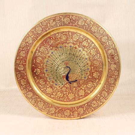 Handmade Premium Brass Hanging Plate with Red and Blue Enamel Work