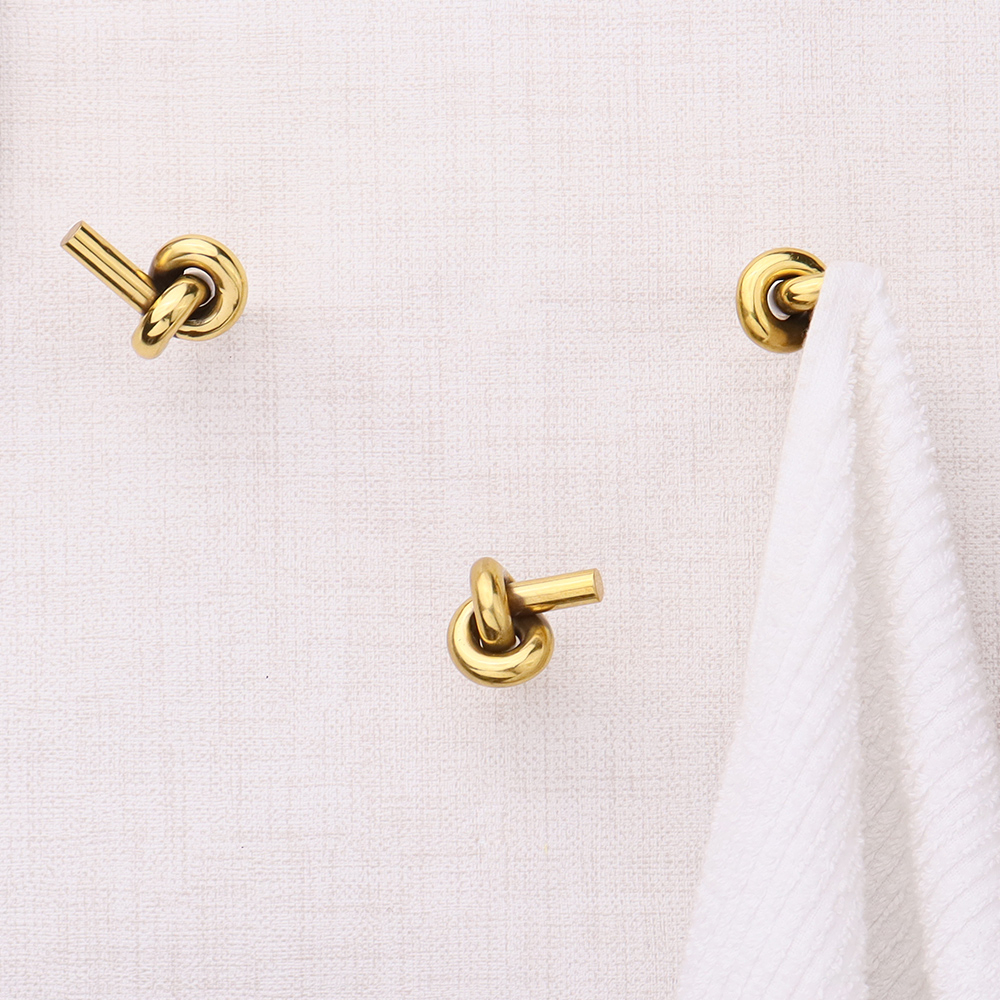 Solid Golden Knot Brass Wall Hooks-Pack of 3