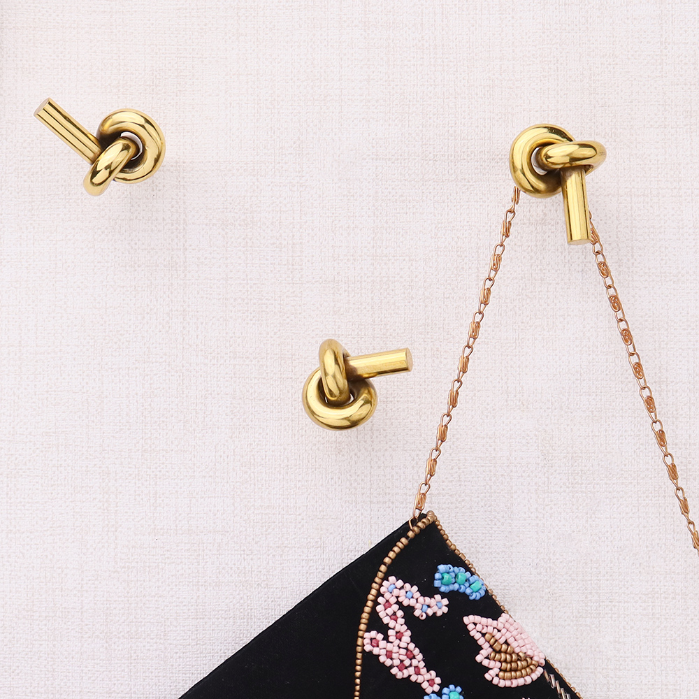Solid Golden Knot Brass Wall Hooks-Pack of 3