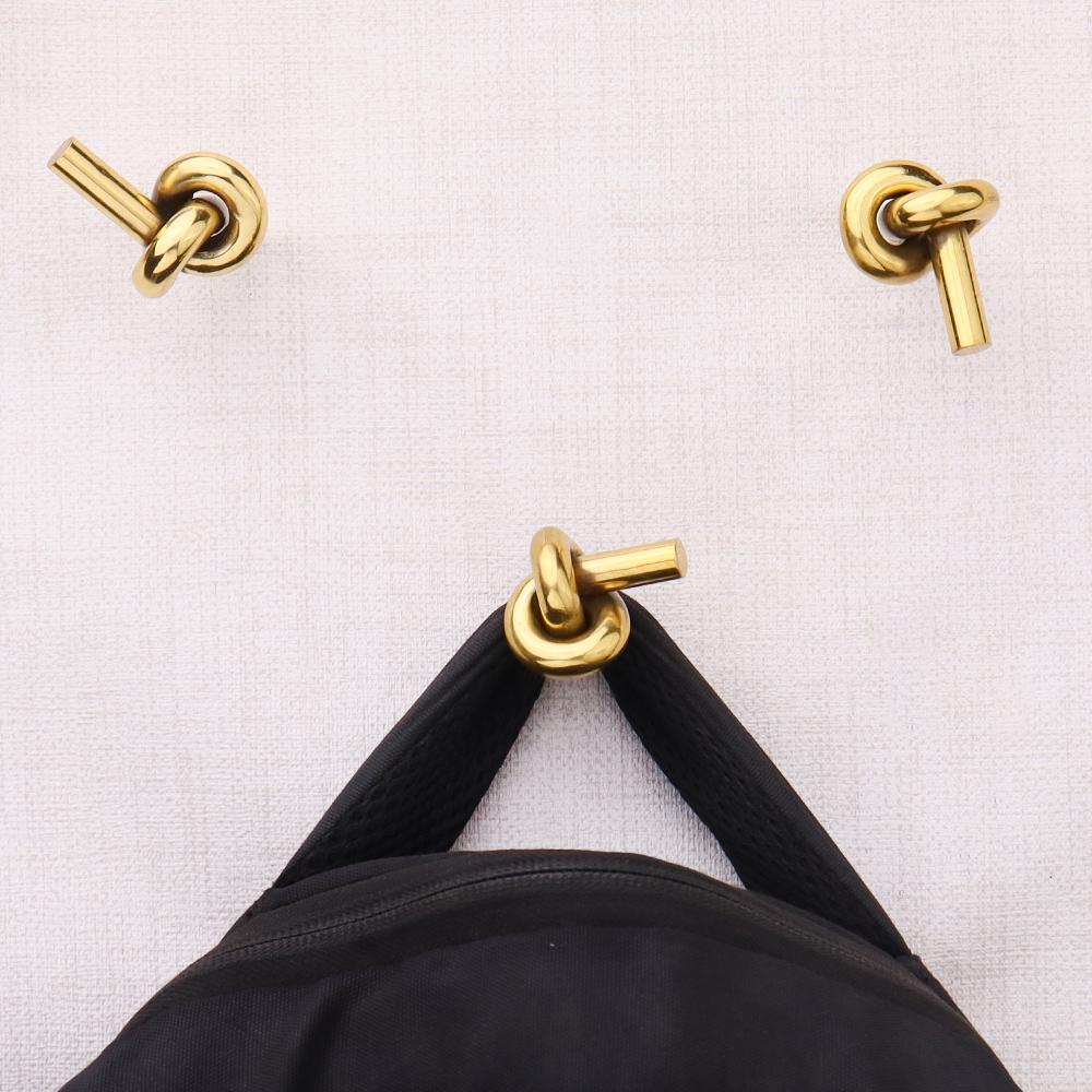 Solid Golden Knot Brass Wall Hooks-Pack of 3