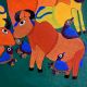 Cow and Birds Figures Gond Art Paper Painting by Durgabai Vyam