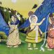 Paper Painting of Lord Krishna and Gopis for Prayer Room