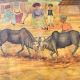 Two Bulls Fighting Stunning Canvas Painting for Hanging