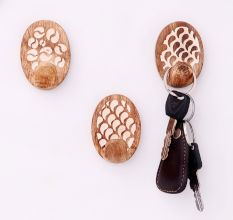 Wooden Brown White No Damage Wall Adhesive Hooks-3 Pieces