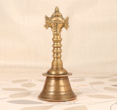 Indian Traditional Brass Temple Bell with Handle with Vishnu Chakra