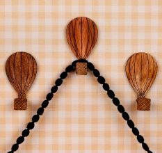 Wooden Adhesive Hot Air Balloon Shape Wall Hooks-3 Pieces