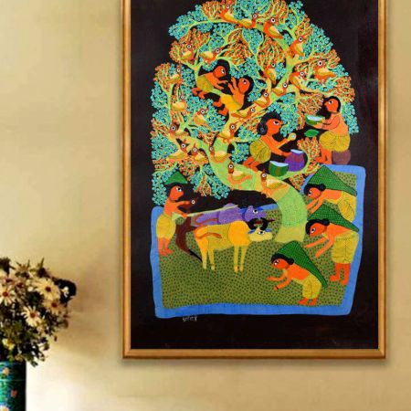 Traditional Intricate Patterns Gond Art Painting by Durgabai Vyam