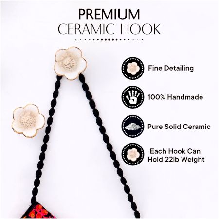 White Gold Daffodils Ceramic Wall Hooks-3 Pieces