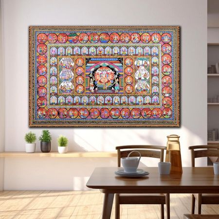 Cloth Paper Painting of Lord Ganesha in Pattachitra Art for Prayer Room