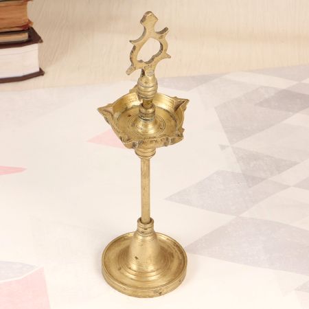 Handmade Adjustable Brass Oil Lamp in South Indian Art