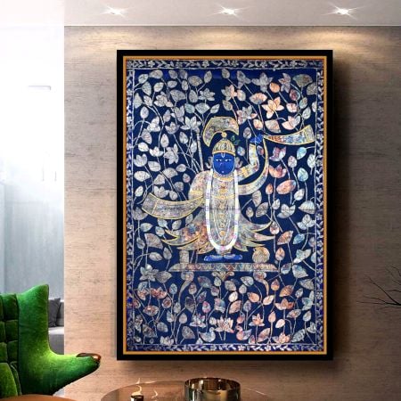 Pichwai Art of Lord Krishna on Cloth for Prayer Room