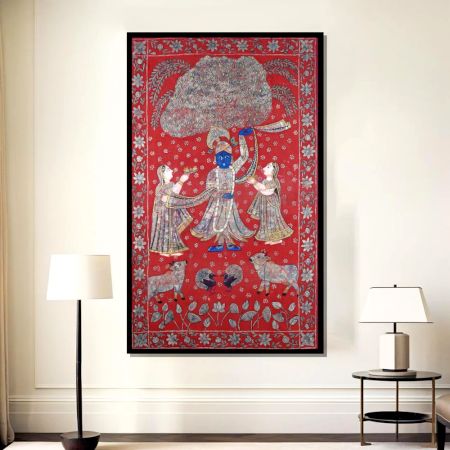 Vibrant Colored Lord Krishna Pichwai Painting for Prayer Room