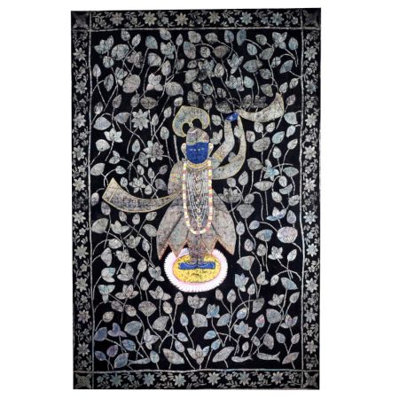 Lord Shrinathji Cloth Pichwai Painting in Golconda Art for Home Decoration