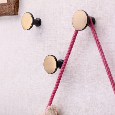 Antique Gold Brass Round Beaded Modern Wall Hooks-3 Pieces