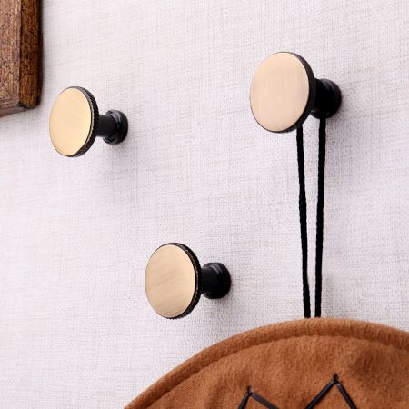 Antique Gold Brass Round Beaded Modern Wall Hooks-3 Pieces