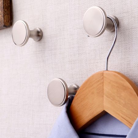 Round Brushed Nickel Plated Solid Brass Wall Hooks-3 Pieces