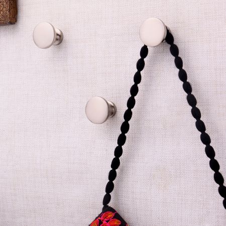 Round Solid Brass Wall Hooks In Silver Color -3 Pieces