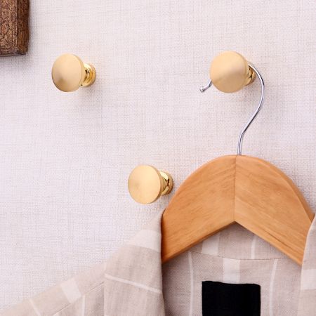 Gold Round Shape Brass Modern Wall Hooks-3 Pieces