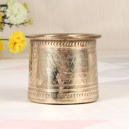 Engraved Beautiful Finest Brass Panchpatra Pot for Prayer Room