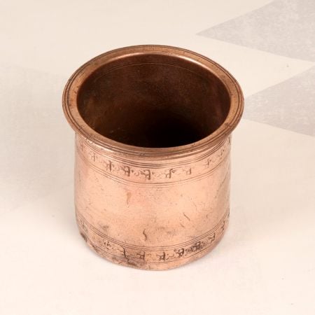 Engraved Beautiful Finest Copper Panchpatra Pot for Hindu Rituals