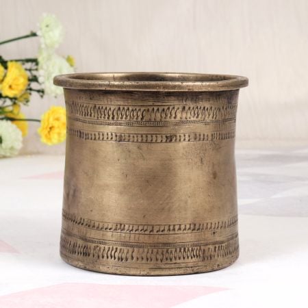 Plain Brown Finish Brass Panchpatra Pot for Hindu Rituals