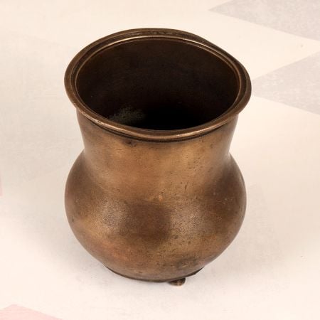 Plain Brown Finish Vintage Brass Panchpatra Pot for Rituals