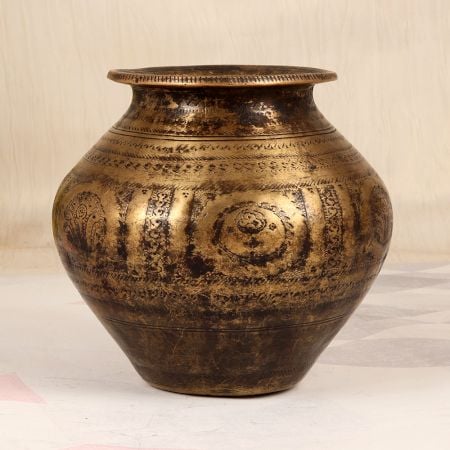South Indian Art Finest Brass Holy Water Pot with Engraving