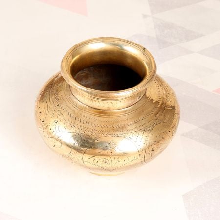 Shiny Golden Engraved Brass Holy Water Pot for Hindu Rituals