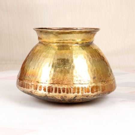 Vintage Himalayan Art Brass Water Pot with Hammering Work