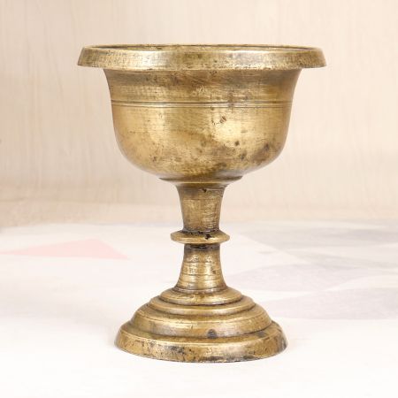Vintage South Indian Brass Holy Water Cup in Plain Brown Finish