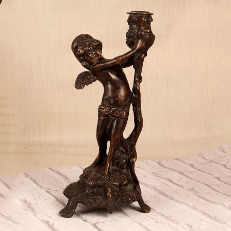 Handmade Dark Finish Brass Angel Candle Stand for Decoration