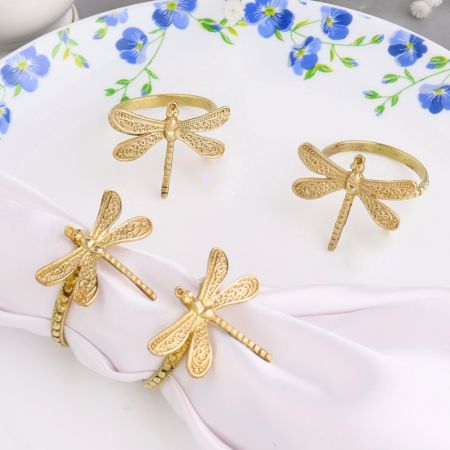 Handmade Brass Dragonfly Napkin Ring in Set of 4