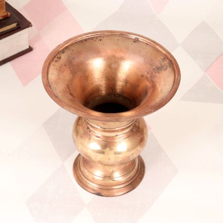 Handcrafted South Indian Brass Flower Pot in Plain Brown Finish