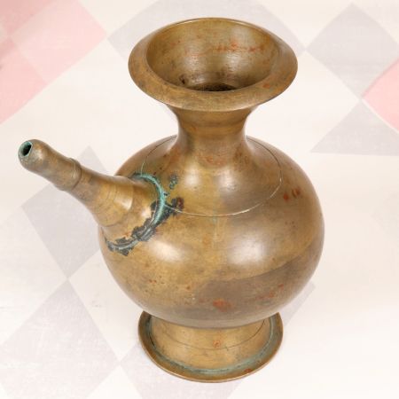 Himalayan Art Brass Holy Pot with Spout in Plain Brown Finish