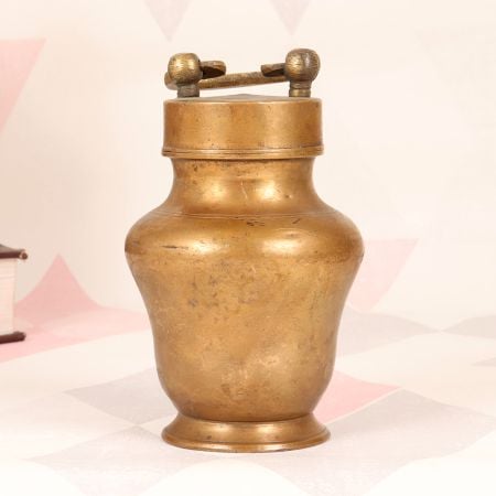 Handmade South Indian Brass Holy Water Pot with Lid