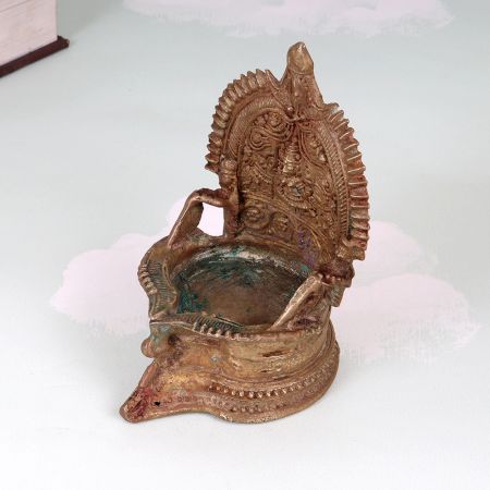 South Indian Traditional Brass Gaja Lakshmi Oil Lamp for Rituals
