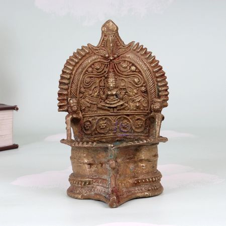 South Indian Traditional Brass Gaja Lakshmi Oil Lamp for Rituals