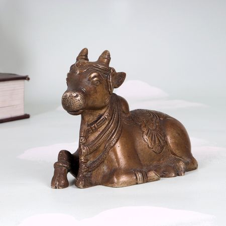 Traditional Brass Holy Nandi Statue in Sitting Position