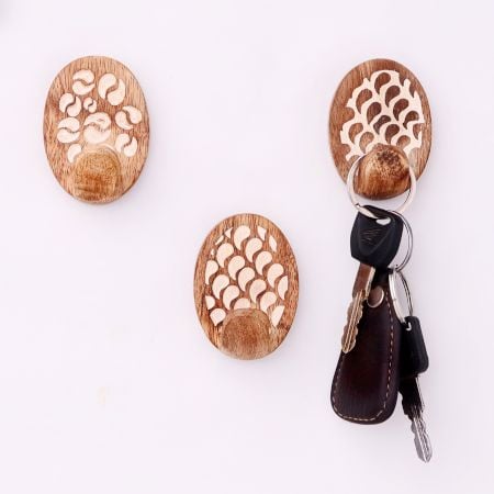 Wooden Brown White No Damage Wall Adhesive Hooks-3 Pieces