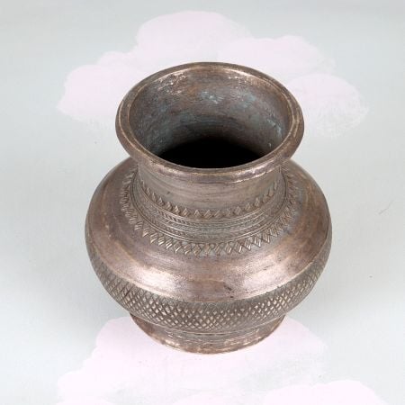 Vintage Engraved Brass Holy Water Pot in Tribal Art for Decor